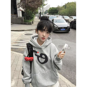 Gray American Simple Polka Dot E Letter Patchwork Embroidery Loose Womens Hoodie Couples Outerwear Spring 2025 New Arrival