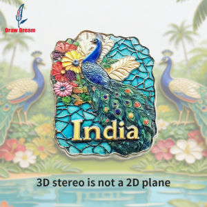 1Pc Indian Gorgeous Creative Peacock 3D Refrigerator Magnet World Travel Souvenir Collection Suitable for Home and Office Decoration Personalized Exclusive Travel Souvenir Magnetic Refrigerator Magnet Home Decoration Kitchen Room Office Cabinet Cr...