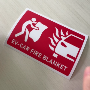EV Car Fire Blanket. Sticker Sign Signage Signboard Board Label. EV-Car Electric Vehicle.
