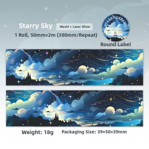 Dreamy Starry Night Laser Silver Glitter Washi Tape Decorative Stickers DIY Craft Supplies Journaling Decoration Material