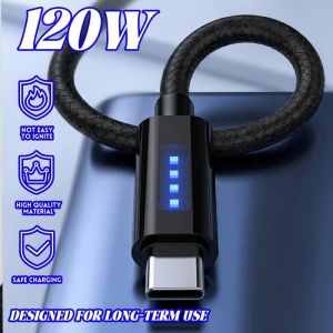 120W Smart Fast Charging Indicator Data Cable Nylon Braided USB A Data Cord Automatically Cuts Off Power Fast Charging Cable For Samsung Xiaomi