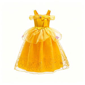 Yellow Princess Dress for Girls Halloween Cosplay Costumes Summer Short Sleeve Birthday Party Clothes Fairy Tale Costume Girl