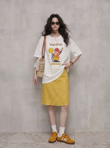 GULILI | Cartoon Yellow Polka Dot T-Shirt Skirt OOTD Summer Relax Fit Womens Outfit
