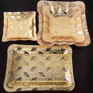 Acrylic Plastic Rectangular Candy Fruit Tray Golden Small Snacks Plate Home Use Dining Tableware Pure Color Chinese Style