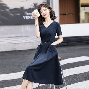 Hebe Style Womens A-Line Dress Slimming High Waist Summer New Arrival French High-End OL Waist-Cinching Mid-Length Skirt