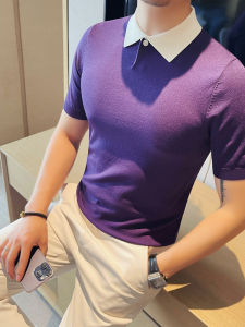 Áo Thun Polo Nam Mùa Hè Mỏng Tay Ngắn Dệt Kim Màu Khối Thời Trang Cao Cấp Ôm Vừa Vặn Cổ Polo Tay Lửng Công Sở