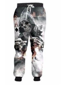 กางเกงลำลองชายพิมพ์ลายศีรษะกระโหลก 3D กางเกงขายาวทรงตรง เอวยางยืด 100% สแปนเด็กซ์ ฤดูใบไม้ผลิ 2024