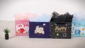PAPER BAG ULANG TAHUN MOTIF PUTRI DUYUNG JUMBO BESAR TEBAL Tas Hadiah Ulang Tahun UNGU dengan Tisu dan Kartu Ucapan SET Kertas Kado Souvenir Packaging Kraft TAS JINJING HANDLE