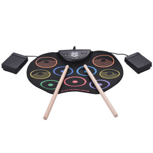 Childrens Musical Sound Toy 9 Drum Pads Roll Up Drum Set with Headphone Jack for Creative Playtime