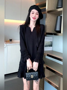 Plus Size Ruffles Dress Womens Autumn 2024 New Arrival Womens Clothing Fancy Plus Size Ladies Slim Looking Long Sleeves Black Skirt