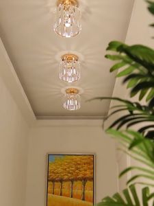LED Ceiling Lamp Crystal Lampshade Chandelier: Round Square Living Room Decoration Lamp Light Chandelier Modern Design Corridor Porch Round Small Chandelier Nordic LED Ceiling Lamp Balcony Lamp Chandelier Ceiling Light