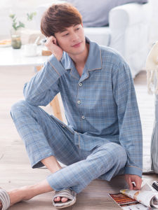 JIALEFEN | Cotton Long Sleeve Lightweight Mens Pajamas Set Autumn Winter