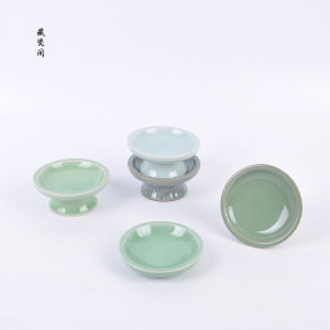 Mini Ceramic Vinegar Plate Chinese Blue Porcelain High Footed Writing Room Small Ink Dish Pen Tasting round Shape Daily Use
