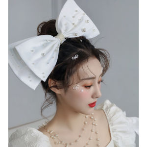Fashion Oversized Bow Barrettes Romantic Pearl Satin Exaggerated and Personalized Bridal Wedding Head Accessories Travel Photography