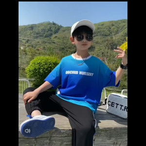 J&B 2 Psc Kid Boys Short Sleeve T-Shirt Long Pants Gradient Summer Korean Style Clothes Set Cool Baju Budak Lelaki 男童套装