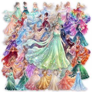 50-100PCS Aesthetic Dreamy Princess Gown Transparent PET Stickers Kawaii Decor Decals for Stationery Scrapbooking Journaling