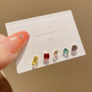 5Pcs/Set Versatile Stud Earrings Purple Silver Needle Colored Fashion Earrings Match As You Like Fashion Blue