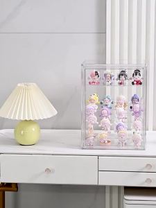Popmart Display Box Acrylic Figurine Display Case Transparent Storage Box with Magnetic Closure removable shelf