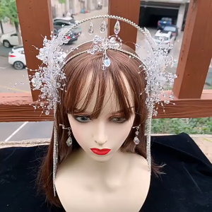 Peri Panjang Rumbai Ornamen Rambut Fashion Rambut Hoop Klip Telinga Set Peri Rambut Mahkota Hiasan Kepala Hiasan Kepala Wanita Aksesoris Rambut