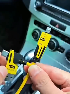 Universal 65W 4-in-1 Car Charging Cable Spring Retractable PD Fast Charger for iPhone Huawei Type-C