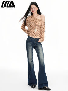 Low Waist Bell Bottom Denim Jeans Womens Retro Washed American Style Slimming Floor Length Casual Cotton Stretch