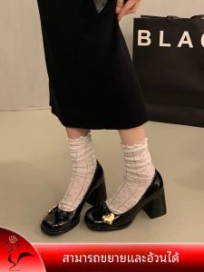 รองเท้าแมรี่เจนสไตล์ฝรั่งเศสย้อนยุค สีดำ สไตล์วิทยาลัย JK Mini หนัง รองเท้า พรางหุ่น ส้นหนา Elegance รองเท้าเดี่ยวรองเท้าส้นสูงเท้ากว้าง