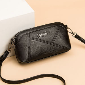Luxury Leather Crossbody Bag for Middle-Aged Mothers Elderly Mobile Phone Coin Wallet Fashionable Trendy Shell Shaped Handbag