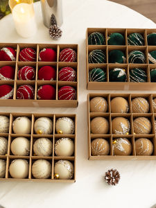 Christmas Decorations Green Painted Flocking Ball Hanging Ornaments 6cm Boxed DIY Christmas Tree Decoration Winter Trend