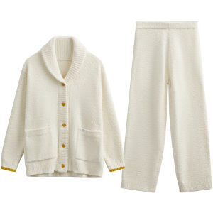 HODO | Hodo Thickened Coral Fleece Pajamas Set Casual Half Velvet Open Cardigan Style For Men And Women Warm Home Clothes Ensemble