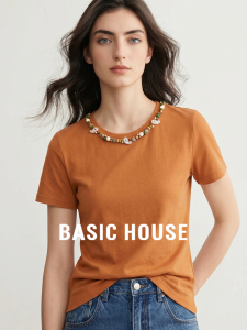 Basic House | Orange Beaded Short Sleeve T-Shirt for Women