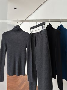 French Stylish Sapphire Blue High Neck Slim Fit Long Sleeve Sweater