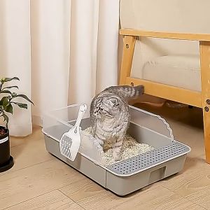 [SISTER PET] Mani Cat Litter Tray Hith rim With Step / Cat Toilet with Step 2 Size