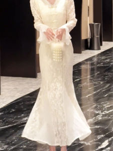 Elegant Lace Hook Embroidery Fish Tail Skirt High Waist Slimming Wrap Body Mid-Length Skirt Fashionable Design Autumn New Arrival