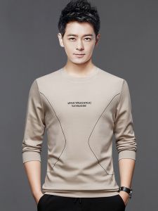 ROMON | Romon Mens Long Sleeve T-Shirt Round Neck Fleece Lined Printed Sweatshirt Casual Loose Fit Spring Autumn Winter Fashion