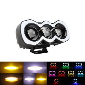 KEVANLY | 1pc Motorcycle LED Spotlight 2/3/4 Lens Dual Color White Yellow Warning Flash Lamp RGB Aperture Moto Headlamp LED Driving Lights