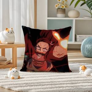 Bandai | Demon Slayer Mugen Train Arc Anime Plush Pillow Cover Soft Short Plush Cushion Cover For Sofa Bedroom Home Decor Gift Decoration