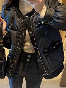 WANGGONGZHU | Princess Style Lightweight Short Quilted Coat Womens Fashionable Warmth Fall Winter New Arrival Pure Color Round Neck Button Up