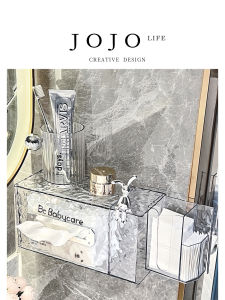 Wall-Mounted Toilet Paper Box Face Washcloth Storage Rack No-Punching Required Luxury Style Plastic Storage Organizer