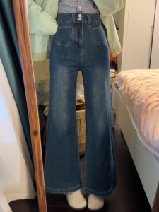 American Retro High Waist Draped Micro Flared Denim Jeans Womens Spring Autumn New Design Loose Slim Wide Leg Long Pants