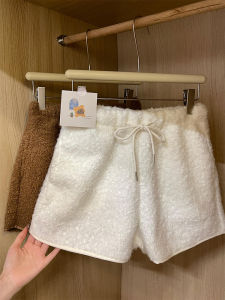 High Waist A-Line Short Pants Womens Autumn Winter New Style Warmth Plush Boot Pants Korean Style Commute Simple Loose Fit