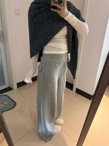 Gray Casual Wide Leg Pants Womens Spring Autumn High Waist Slim Loose Drape Drawstring Taller Extended Floor-Length Pants