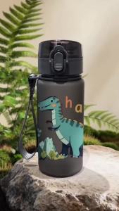 Bình Nước In Hình Khủng Long 3D 400ML Chống Rò Rỉ Không Chứa PVC Bề Mặt Mờ Kèm Ống Hút Và Quai Xách Dành Cho Người Lớn
