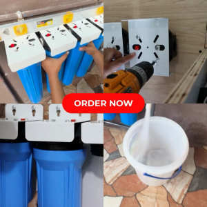 4 Stage 20" Slim Type Deepwell Water Filtration System Blue Housing Whole House with UPVC By-Pass Fittings