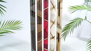 Wallpaper Dinding Motif Balok Coklat Emas 3D Panjang 8 Meter x Lebar 45cm