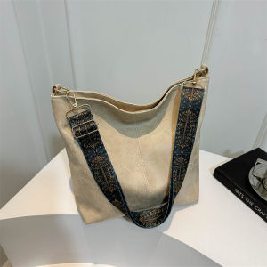 กระเป๋าสะพายข้างทรงถังขนาดใหญ่สำหรับผู้หญิง กระเป๋าสะพายข้างแบบสะพายข้างได้ทั้งสองข้าง กระเป๋าถือทรงกลมสำหรับผู้หญิง