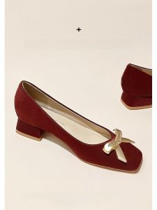 รองเท้าส้นแบนหัวเหลี่ยมสำหรับผู้หญิง Michalovce รองเท้าแต่งงานแบบสวมสบาย ส้นตึก สไตล์เรียบง่าย วัสดุหนังวัวกลับ รองเท้าแฟชั่น