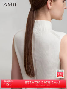 Amii Summer New Style Simple Versatile Elegantly Half High Collar Sleeveless Knitted Sweater Women Slimming Top Street Sport Casual Polyester Fiber