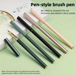 1pc Portable Ink-Adding Brush Pen Style Brush + 10pcs Black Ink Sac 5 Colors to Choose From Student Practice Calligraphy Brush