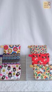 Pouch Bag Kanvas Laminasi Motif Karakter Travelling Cosmetic Bag Organizer