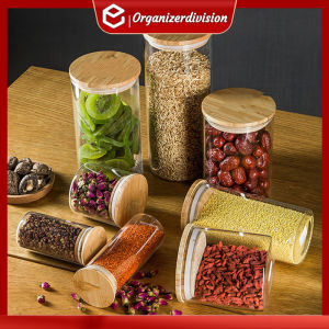 Round Glass Jar with spoon Airtight Jar Food Storage Jar canisters and jars glass container with cover jar glass container glass canister candy container Transparent Container Cookies Cereal